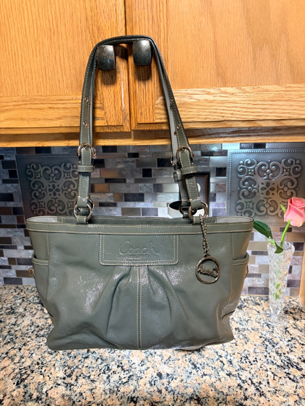 Coach Pleated Gallery Tote gray patent